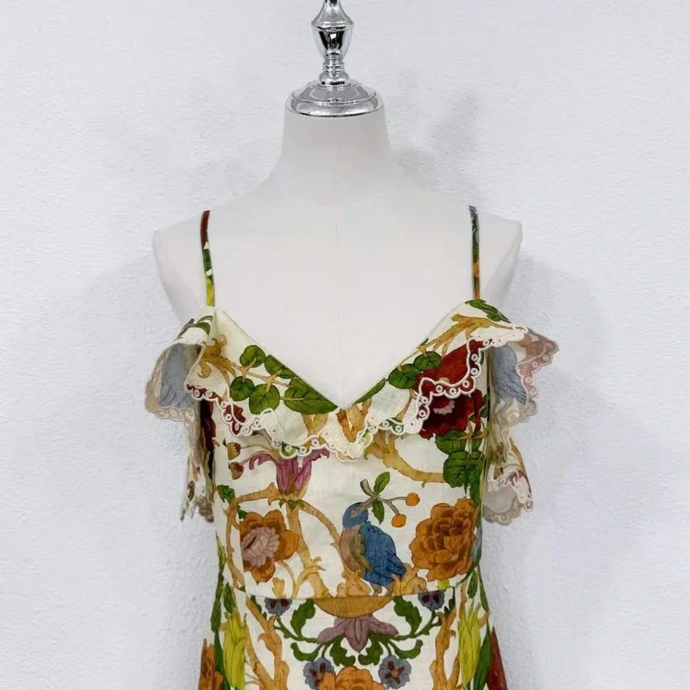 Alemais Floral Spaghetti-Strap Maxi Dress - Cream/Multicolor